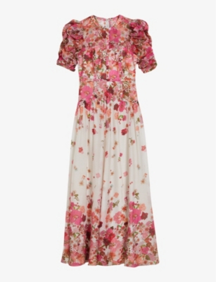 TED BAKER Alviano pressed floral print woven blend maxi dress Selfridges