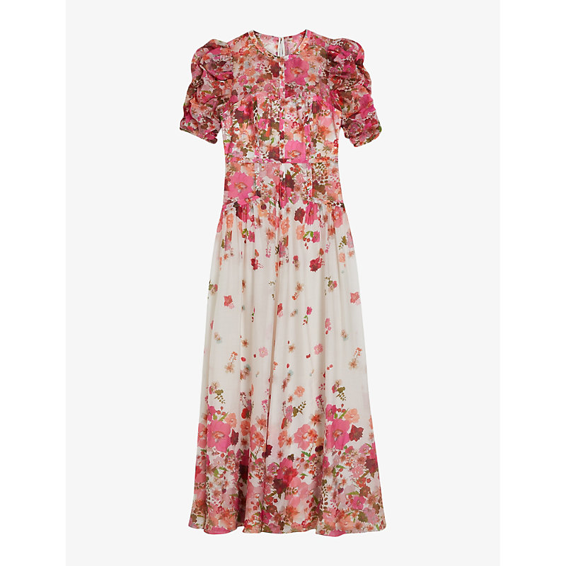 Ted Baker Womens Pink Alviano Pressed Floral-print Woven-blend Maxi Dress