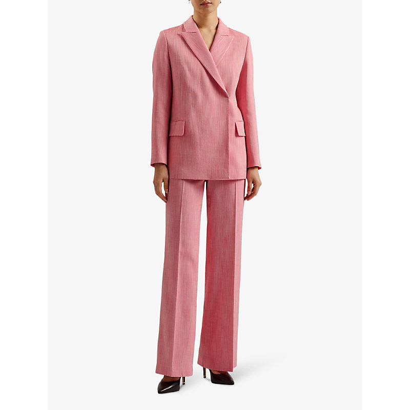 Shop Ted Baker Women's Pl-pink Hirokot Pressed-crease Wide-leg High-rise Woven Trousers