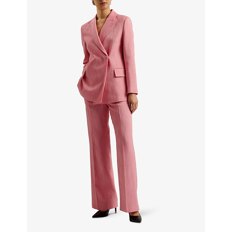 Shop Ted Baker Hiroko Wrap-front Oversized Woven Blazer In Pl-pink