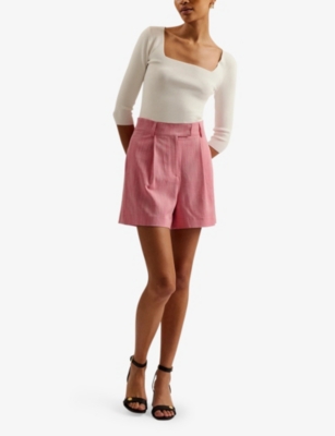 Shop Ted Baker Women's Pl-pink Hirokos Pleated High-rise Stretch-woven Shorts