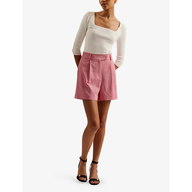 Shop Ted Baker Hirokos Pleated High-rise Stretch-woven Shorts In Pl-pink
