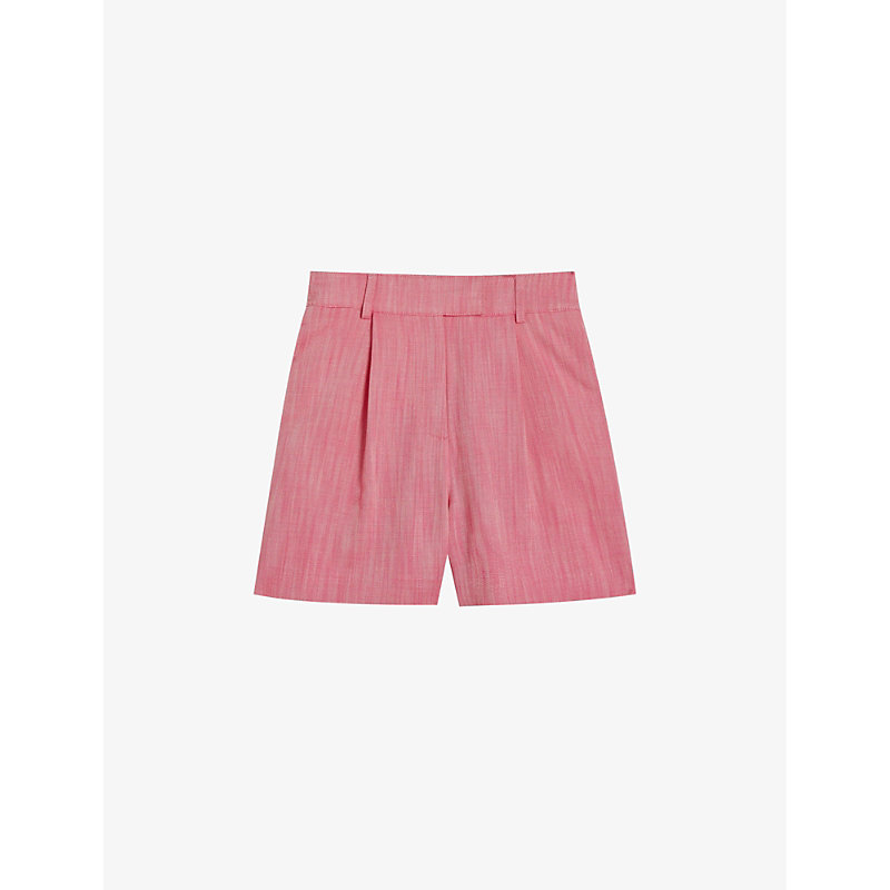 Shop Ted Baker Hirokos Pleated High-rise Stretch-woven Shorts In Pl-pink