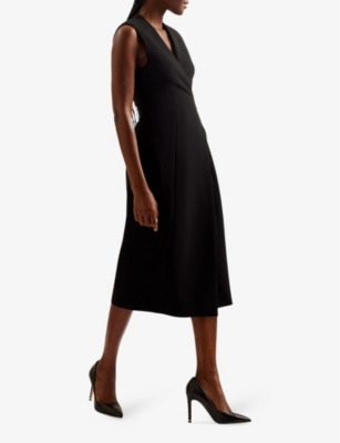 Shop Ted Baker Women's Black Molenaa V-neck Woven Midi Dress