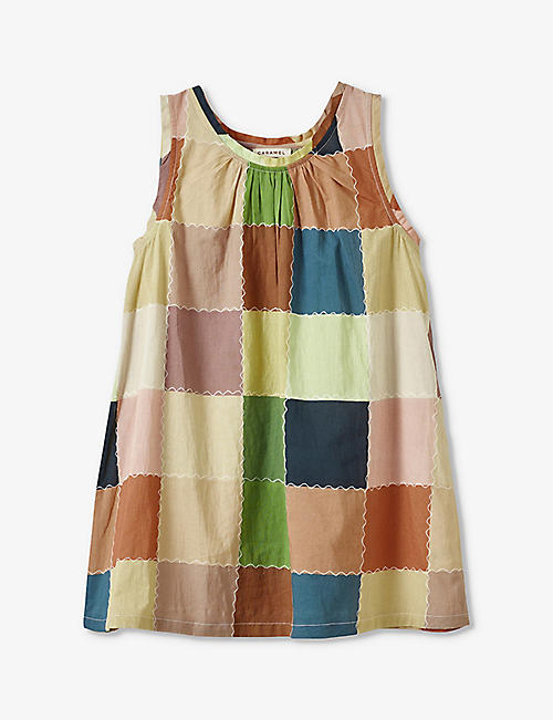CARAMEL: Cicely patchwork-pattern cotton dress 3-12 years