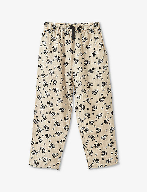 CARAMEL: Elderberry floral-print cotton trousers 3-12 years