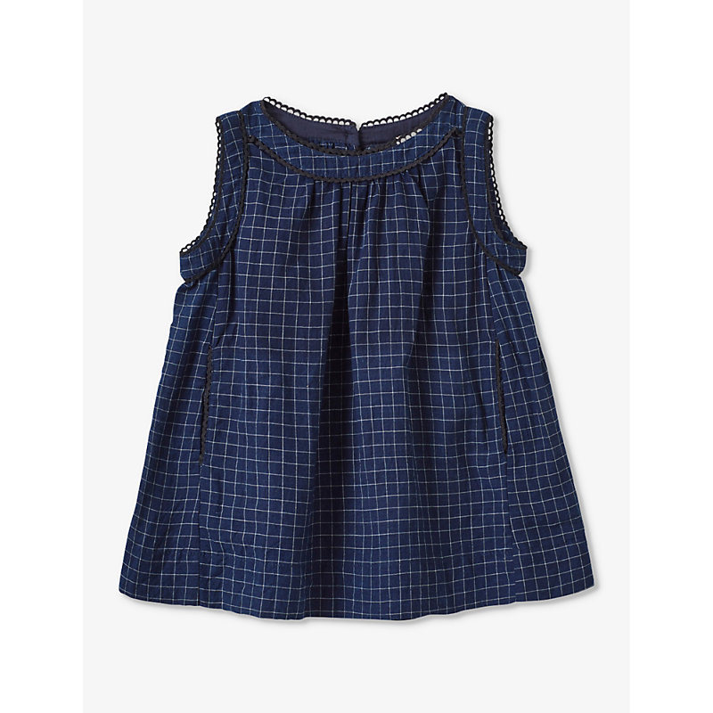 Caramel Babies'  Navy Yarn Dyed Check Ginger Cotton Dress 6 Months - 2 Years