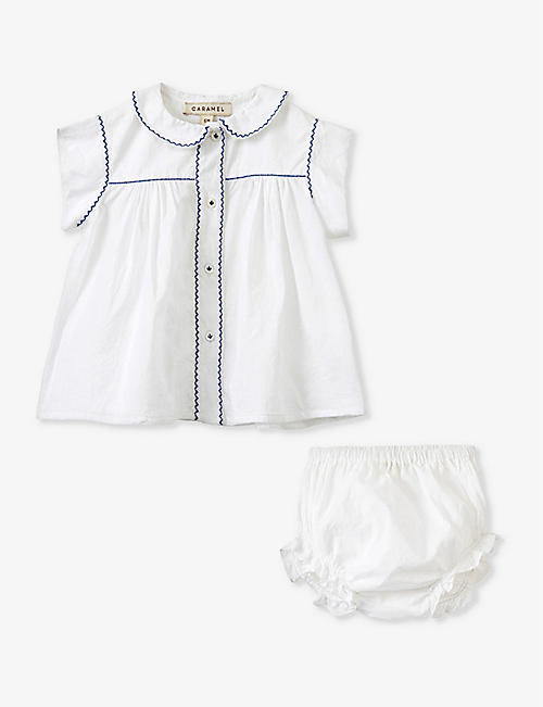 CARAMEL: Lemongrass contrast-stitched cotton baby set 6 months - 2 years