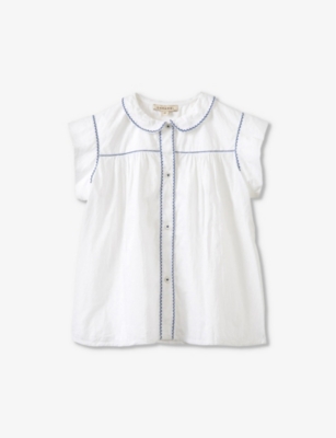 Shop Caramel Girls White Kids Lemongrass Contrast-stitched Cotton Top 3-12 Years
