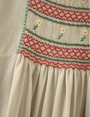 Shop Caramel Moringa Embroidered Linen-blend Dress 3-12 Years In Beige