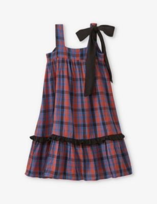 Shop Caramel Girls Red/blue Tartan Kids Peony Tartan Cotton Dress 3-12 Years