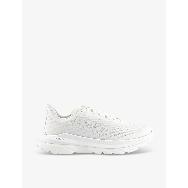 Hoka Womens White White F Mach 5 Lightweight Recycled-polyester-blend Low-top Trainers