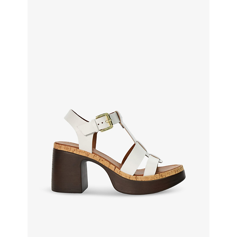 Dune Womens White-leather Jungle T-bar Heeled Leather Sandals