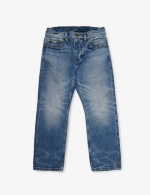 FEAR OF GOD ESSENTIALS: Kids ESSENTIALS brand-patch faded-wash straight-leg jeans 6-14 years