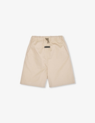 Shop Essentials Kids  Brand-patch Cotton-blend Shorts 6-16 Years In Mink
