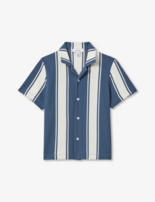 Reiss Kids' Alton Striped Stretch-woven Shirt 3-9 Years In Airforce Blue/w