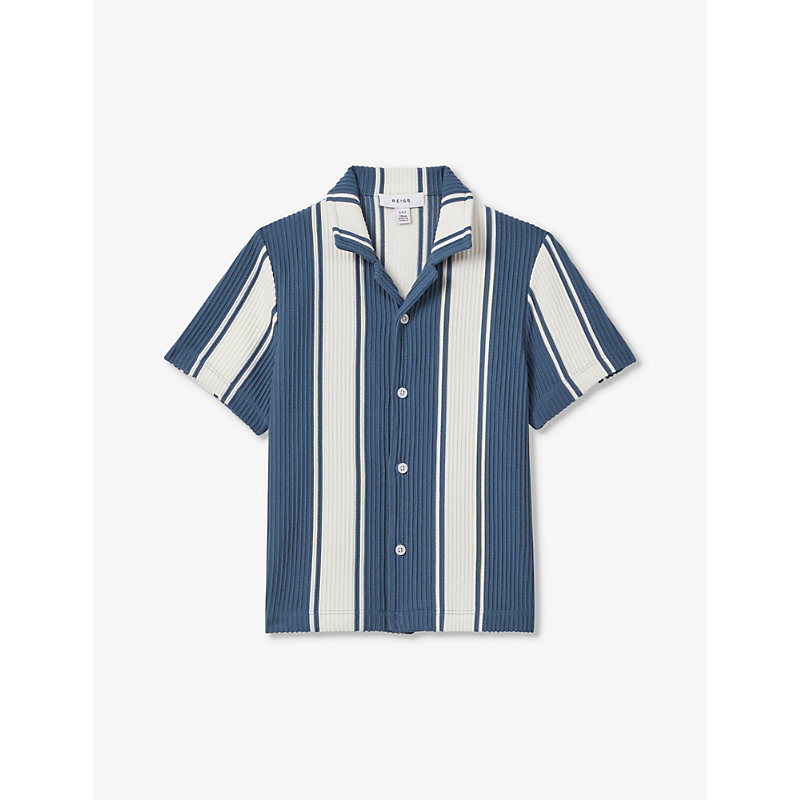 Reiss Kids' Alton Striped Stretch-woven Shirt 3-9 Years In Airforce Blue/w