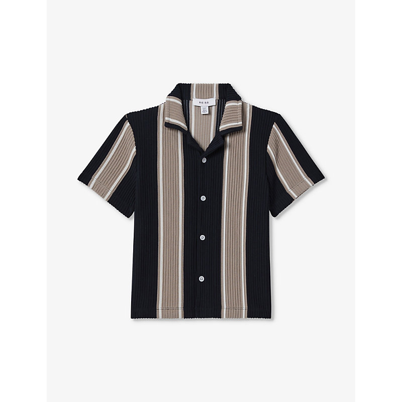 Reiss Kids' Alton Striped Stretch-woven Shirt 3-9 Years In Navy/stone