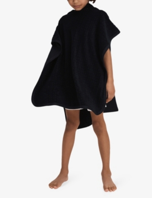 Shop Reiss Boys Navy Kids Shine Textured-towelling Hooded Cotton-blend Poncho 3-9 Years