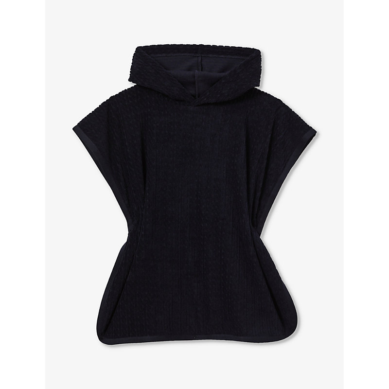 Reiss Boys Navy Kids Shine Textured-towelling Hooded Cotton-blend Poncho 3-9 Years