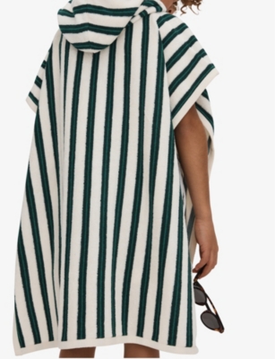 Shop Reiss Ray Stripe-pattern Hooded Woven Poncho 3-9 Years In Green/white