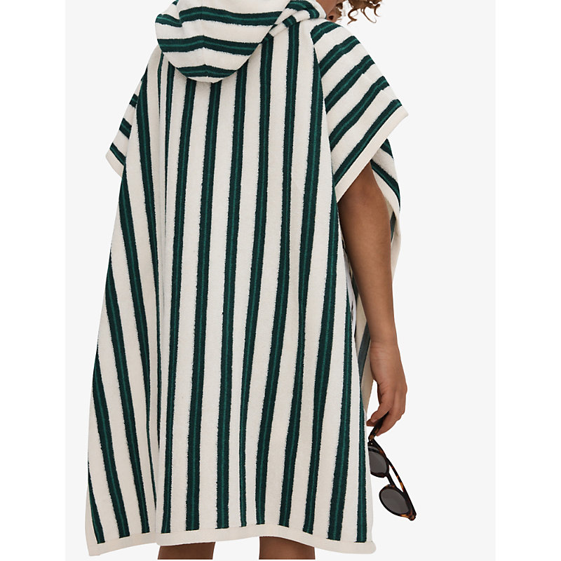 Shop Reiss Boys Green/white Kids Ray Stripe-pattern Hooded Woven Poncho 3-9 Years