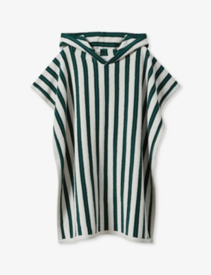 Shop Reiss Boys Green/white Kids Ray Stripe-pattern Hooded Woven Poncho 3-9 Years