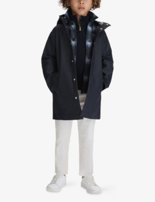 Reiss Navy Eero Hooded Straight-fit Woven Jacket 3-1 In Blue