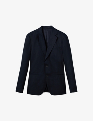 Reiss Mens Navy Kin Slim-fit Single-breasted Linen Blazer