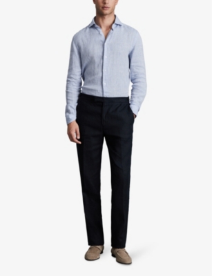 REISS: Kin slim-leg pressed-crease linen trousers