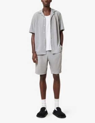 Allsaints Mens Felix Logo-embroidered Relaxed-fit Recycled-polyester Shorts Machine Grey Xs In Machine Grey