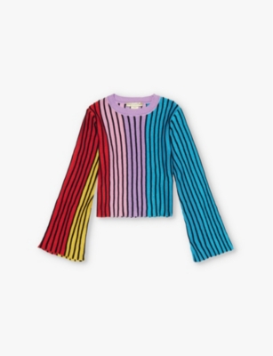 Shop Stella Mccartney Colourful Rainbow Metallic-weave Cotton-blend Knitted Top 4-12 Y