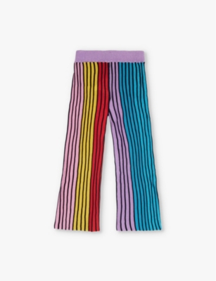 Shop Stella Mccartney Colourful Rainbow-stripe Metallic-weave Cotton-blend Knitted Trousers 4-12 Y