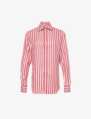 Shop With Nothing Underneath Women's Maple Red Stripe The Boyfriend Striped Woven Shirt