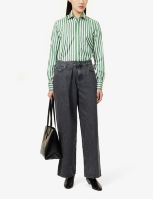 WITH NOTHING UNDERNEATH: The Boyfriend striped woven shirt