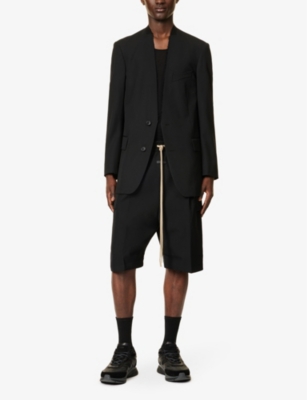 Shop Fear Of God Men's Black Drawstring-waist Cargo-pocket Wool-blend Shorts