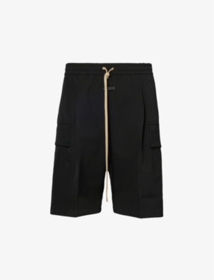 Shop Fear Of God Men's Black Drawstring-waist Cargo-pocket Wool-blend Shorts