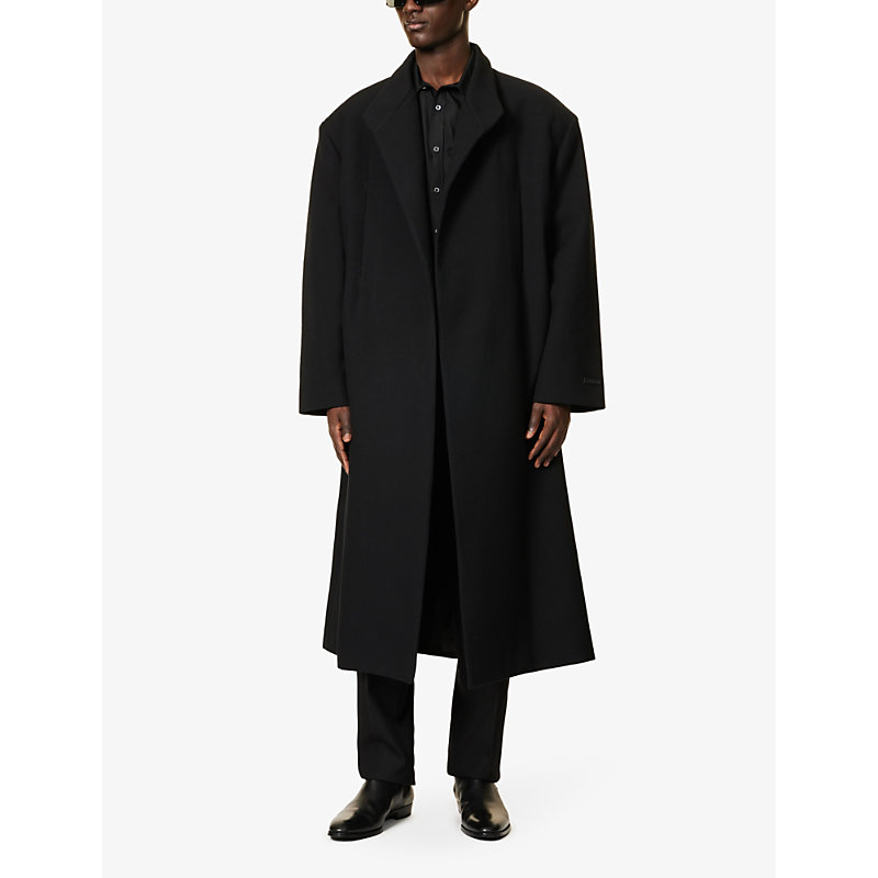 Shop Fear Of God Relaxed-fit Stand-collar Wool And Cotton-blend Coat In Black