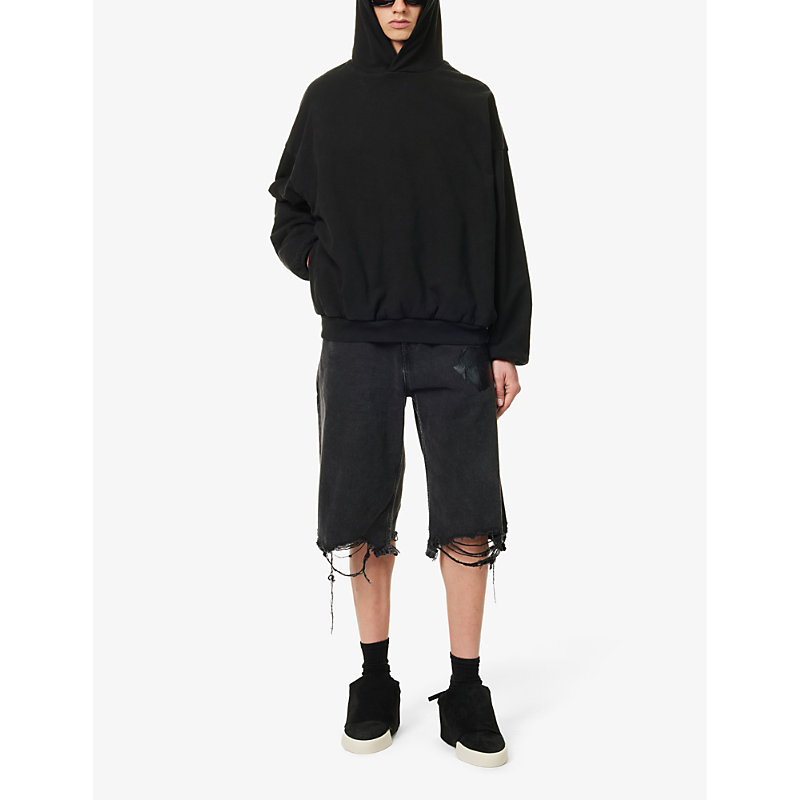 Shop Fear Of God Brand-patch Relaxed-fit Cotton-jersey Hoody In Black
