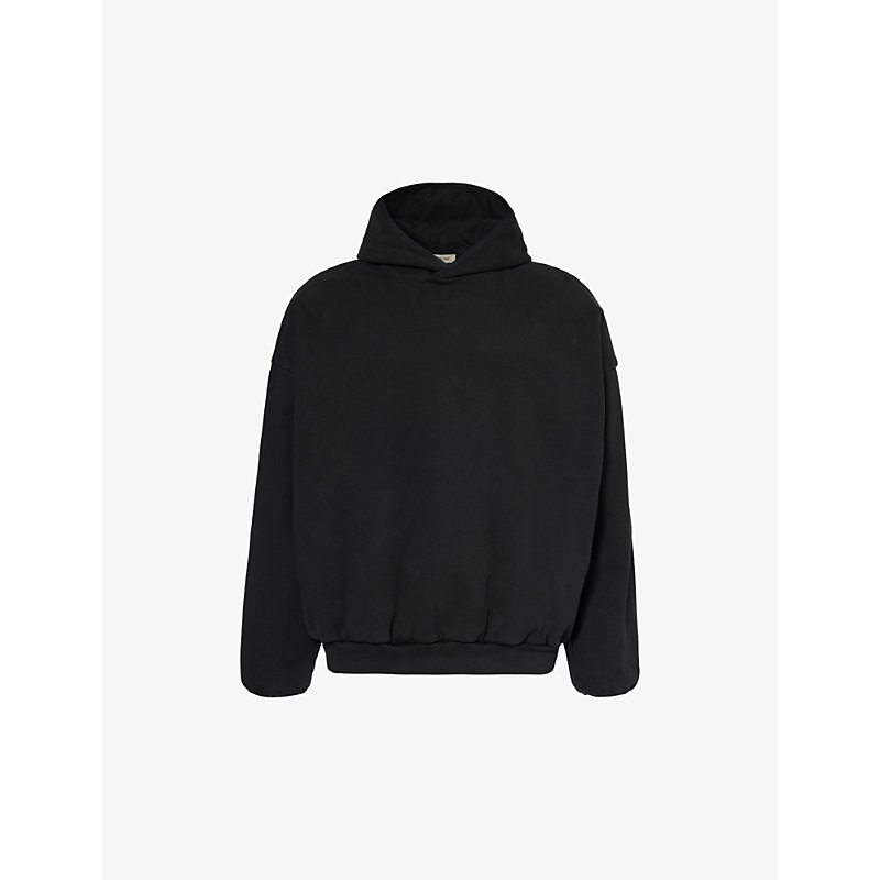 Fear Of God Mens Black Brand-patch Relaxed-fit Cotton-jersey Hoody