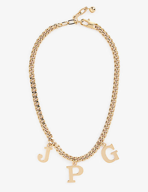 JEAN PAUL GAULTIER: Brand-initial brass necklace