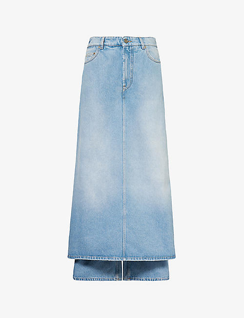 JEAN PAUL GAULTIER: Jeans brand-patch mid-rise denim maxi skirt