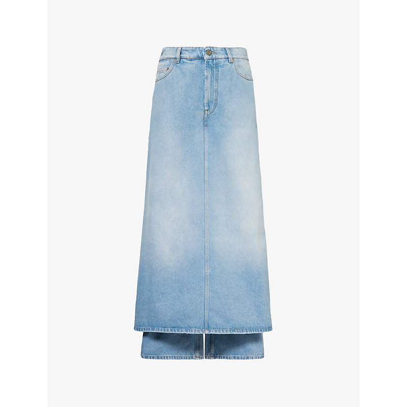 Jean Paul Gaultier Womens Lightblue Jeans Brand-patch Mid-rise Denim Maxi Skirt