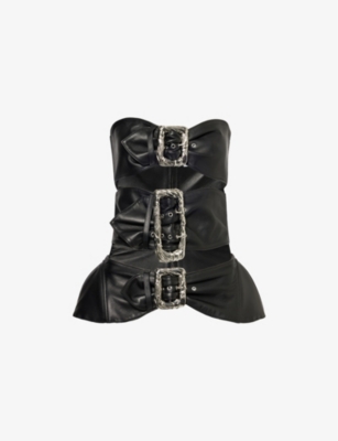 Jean Paul Gaultier Womens Black Buckle-embellished Slim-fit Leather Top