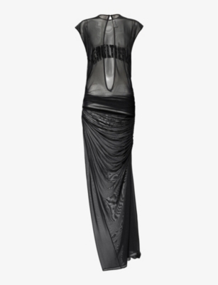 Jean Paul Gaultier Womens Black Rhinestone-embroidered Round-neck Mesh Maxi Fress