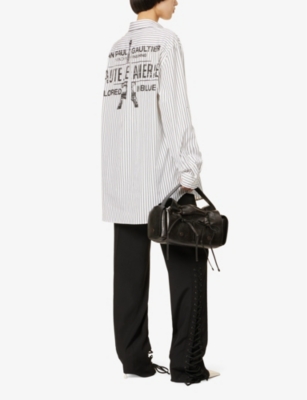 Shop Jean Paul Gaultier Women's White Black Haute Jeannerie Stripe-pattern Oversized-fit Cotton Shirt