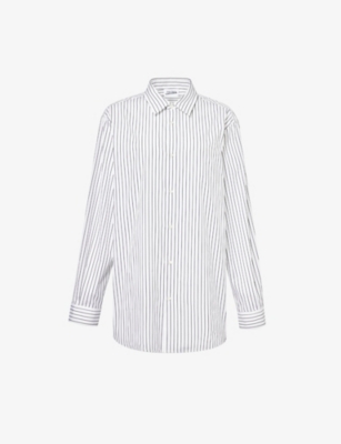 Shop Jean Paul Gaultier Women's White Black Haute Jeannerie Stripe-pattern Oversized-fit Cotton Shirt