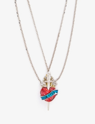 Shop Jean Paul Gaultier Women's Silver Heart Sword Brass Necklace