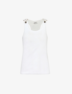 Shop Jean Paul Gaultier Women's White Buckle-embellished Slim-fit Cotton Top