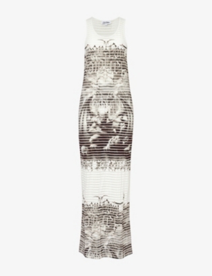 Jean Paul Gaultier Graphic Print Dress In White  Black
